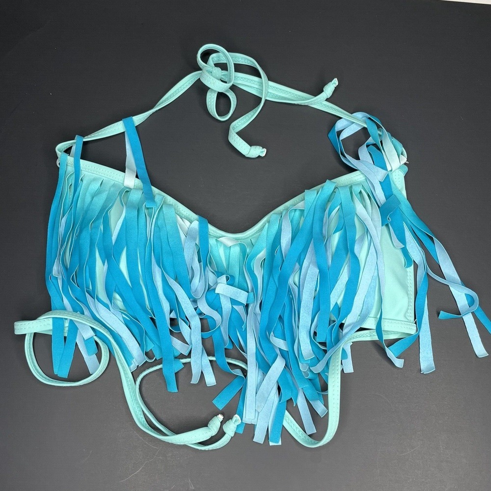 Apollo Bikini Swim Top Womens Size S Aqua Blue Fringe Padded‎